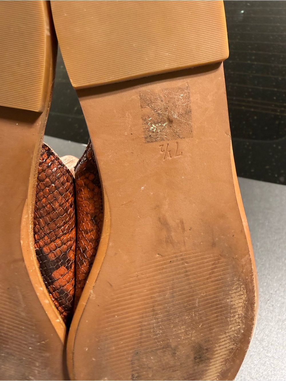 Madewell Leather Rust Brown Snake-Print Pointed Slip-On Mules - Picture 5 of 5